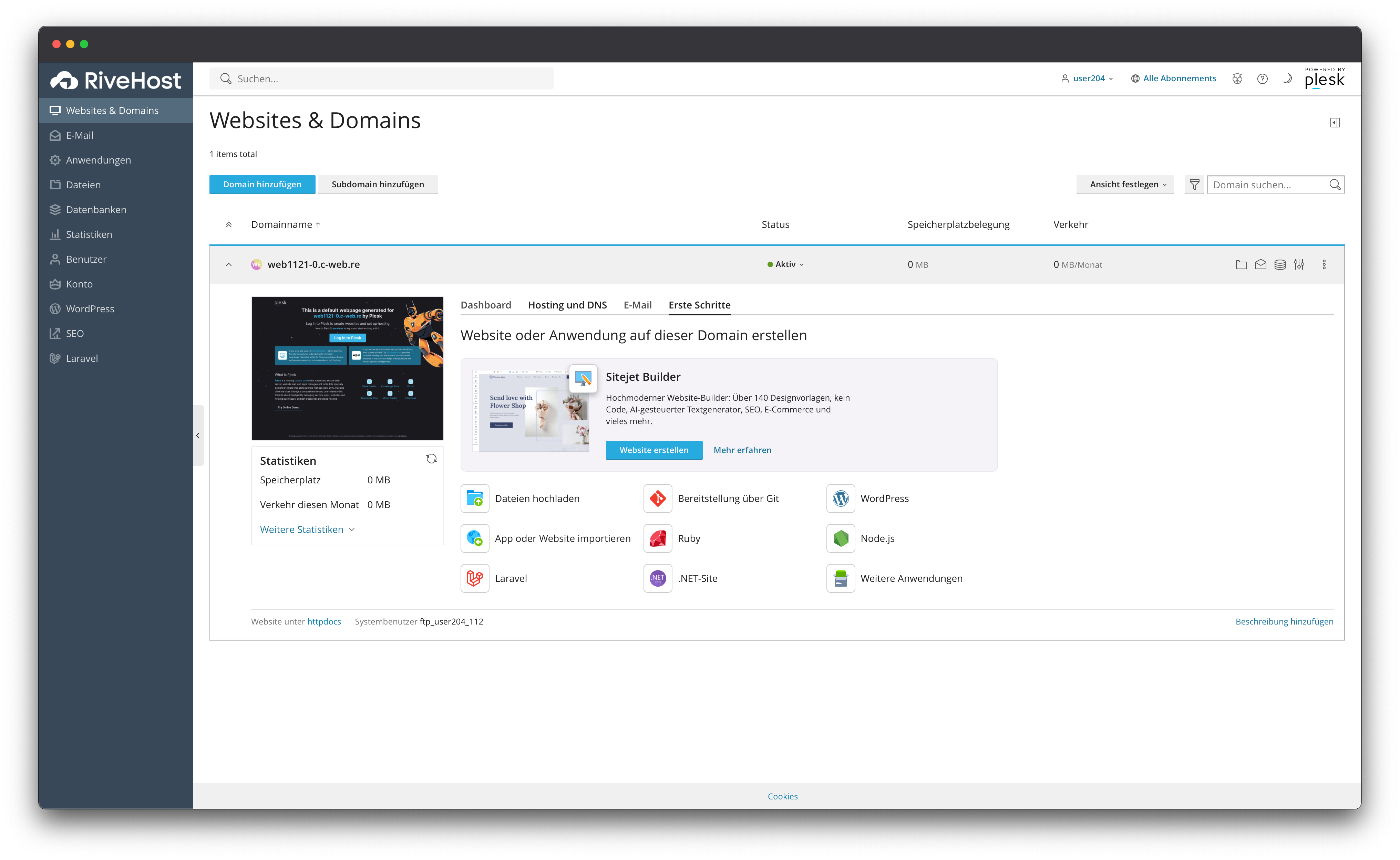 Plesk Dashboard